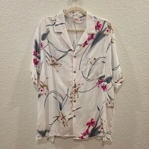 VTG Barefoot in Paradise Hawaiian Shirt Mens XL White Floral Rayon Made in USA
